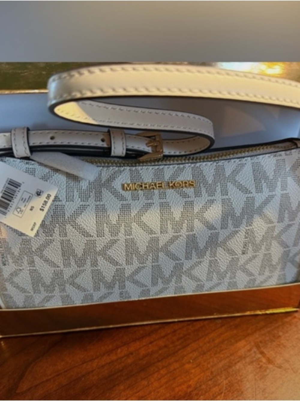 Michael Kors Monogram Cream Pouchette (Small Shoulder Bag) NWT in original box! - Picture 2 of 5